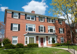 Front door to apartment building Front door to apartment building