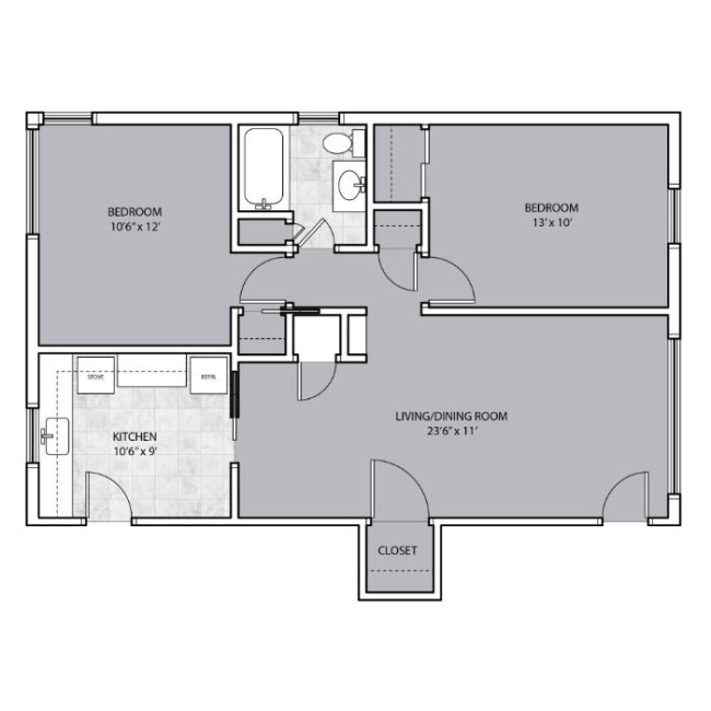 2 Bedroom apartment with closet space floor plan