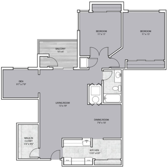 2 Bedroom apartment with Den and walk in closet