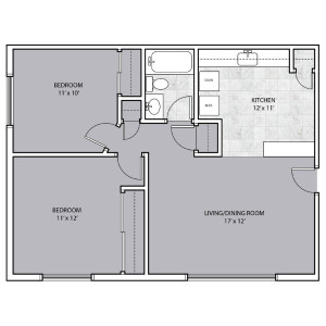 2 Bedroom with kitchen bar floor plan