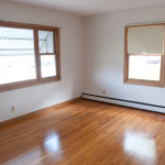 Hardwood floor room with large window
