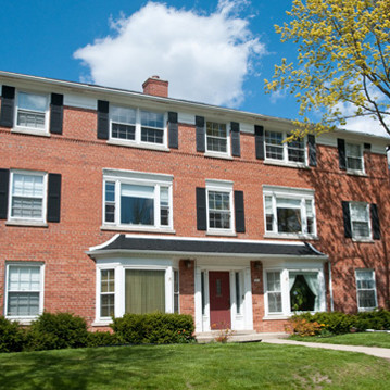 Front door to apartment building